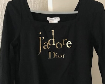 Vintage J'adore Dior (galliano) Christian black T-shirt top with authentic gold inscription! Size M/L 38/40