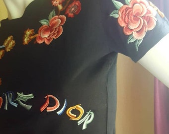 Sublime t-shirt top Christian Dior vintage John Galliano embroidery size S 36