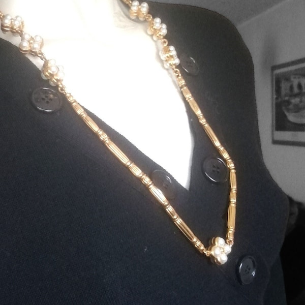 Collier Dior Christian Sautoir Vintage plaqué or et perles