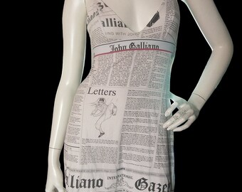 Iconic vintage slip dress John Galliano Gazette newspaper print size S M