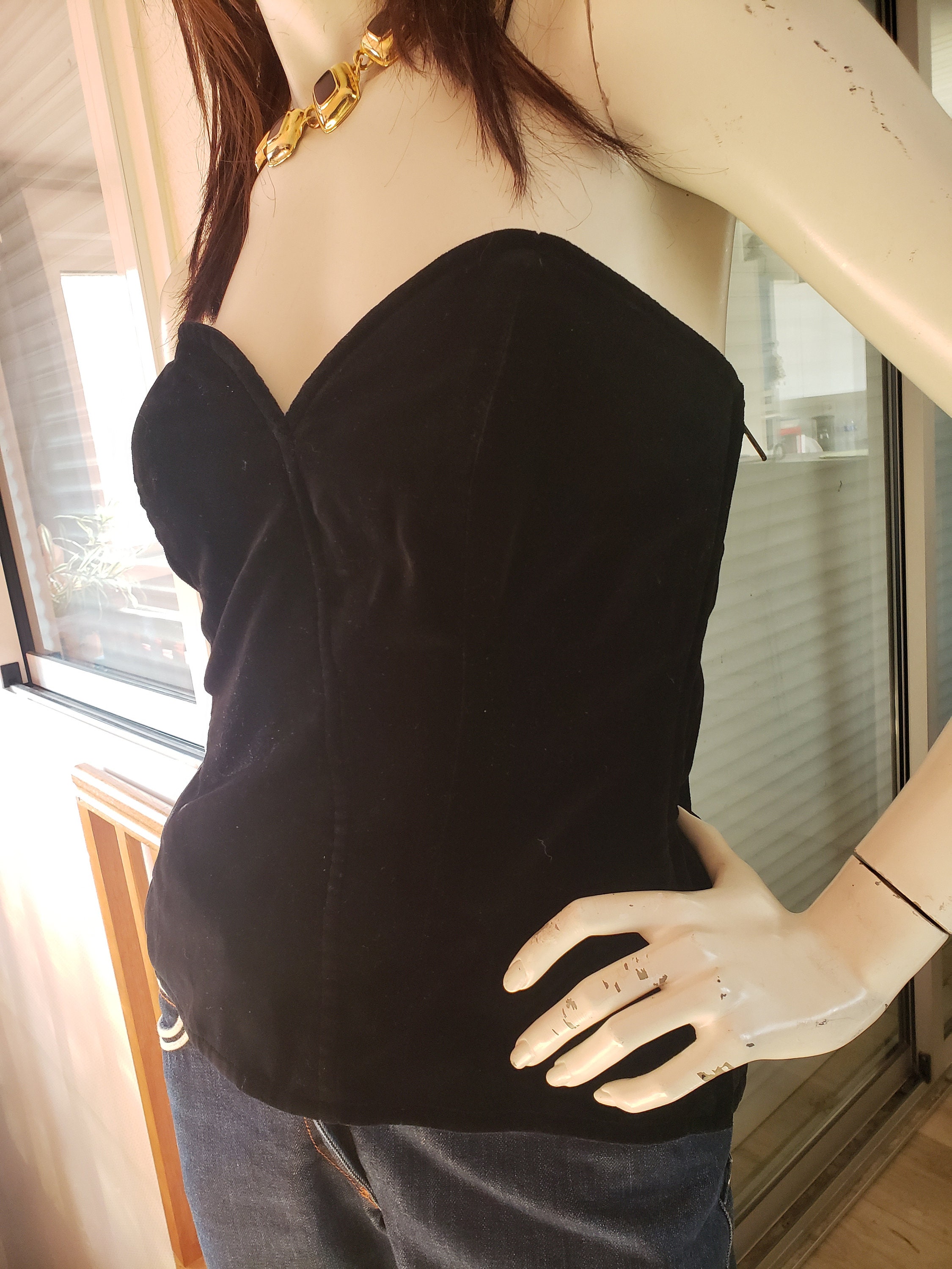 トップス YVES SAINT LAURENT rive gauche Bustier Yves Saint Laurent Left Bank Vintage Velvet Corset Bustier