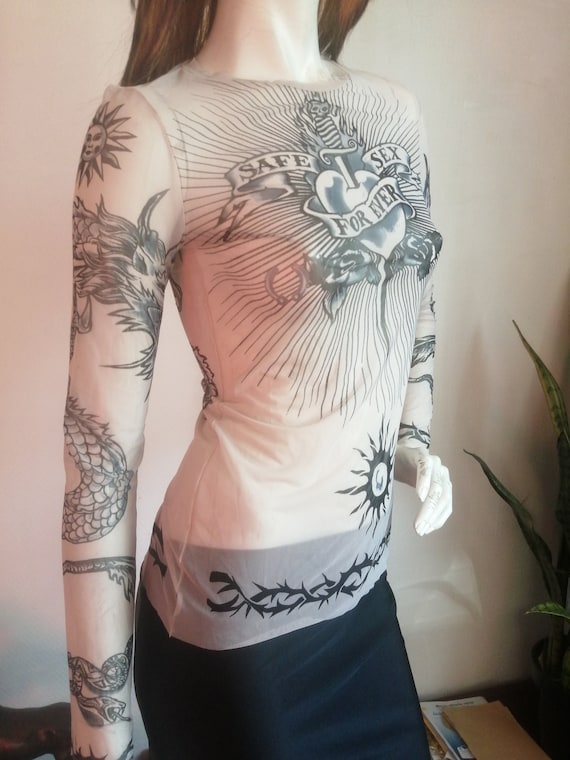 Top Jean Paul Gaultier Mesh Tattoo Vintage Print Size S M - Etsy
