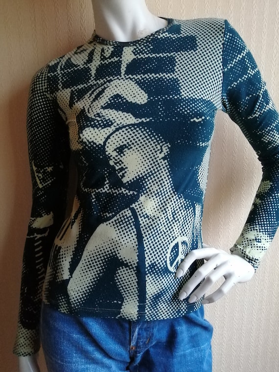 Top Jean Paul Gaultier vintage mesh tattoo T-shirt gedrukt zwart-wit Maat S 36 Kleding Dameskleding Tops & T-shirts T-shirts T-shirts met print 