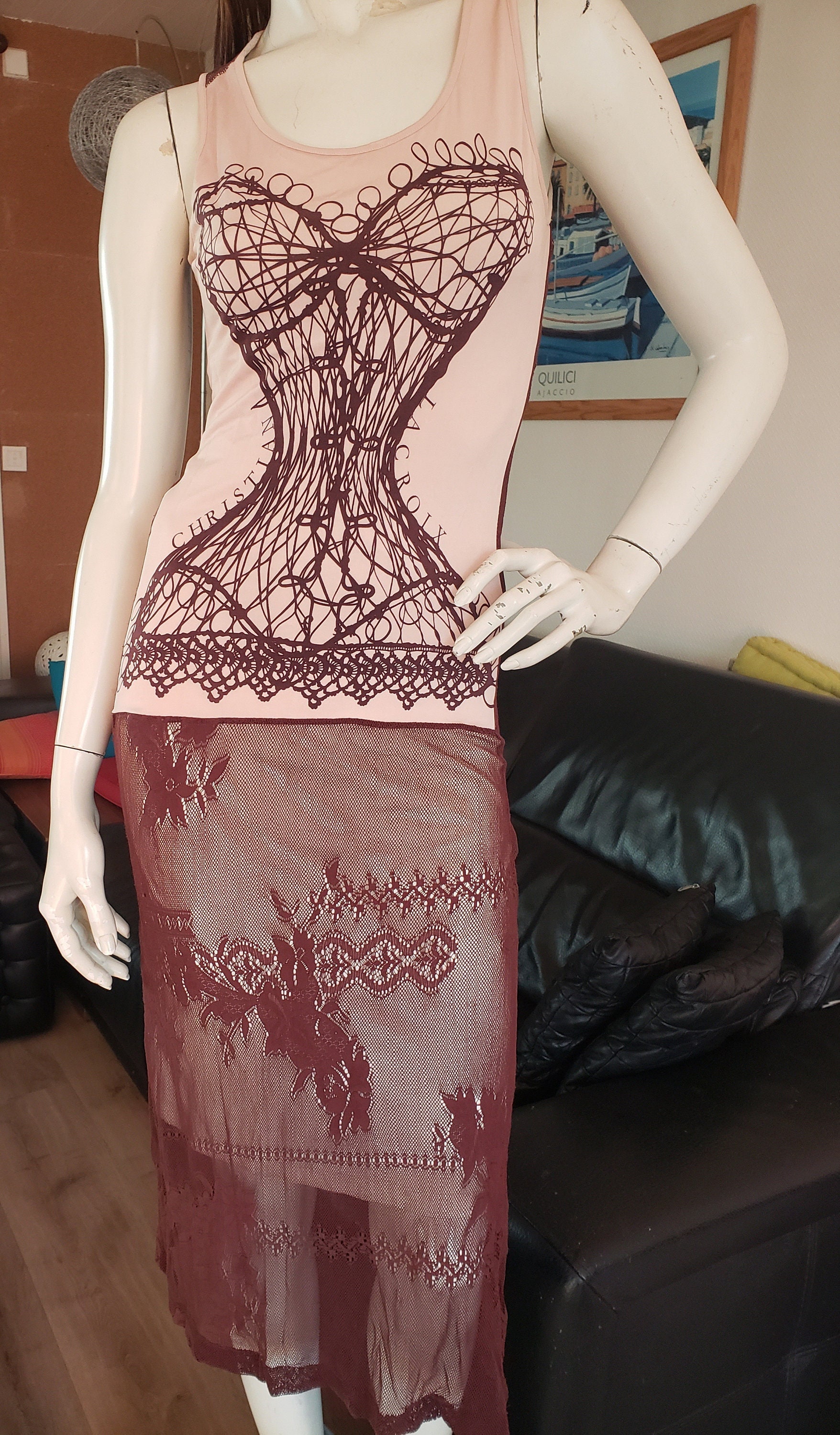 THE TROMPE-L’OEIL CORSET DRESS White & Pink 'The Draped Trompe-L'œil Corset' Maxi Dress by