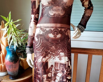 Robe Vintage Jean Paul Gaultier Maille Tattoo - Taille S/M, Multicolore, Genou