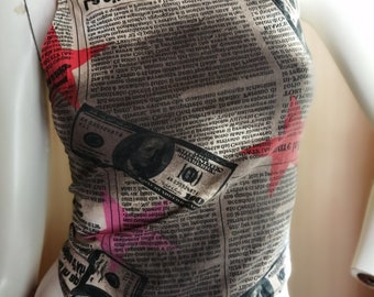 Vintage dollar print backless tank top size S