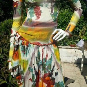 Jean Paul Gaultier Summer Tattoo Set Sun Mesh Parrot Print Skirt and Vintage T-Shirt (Dress)