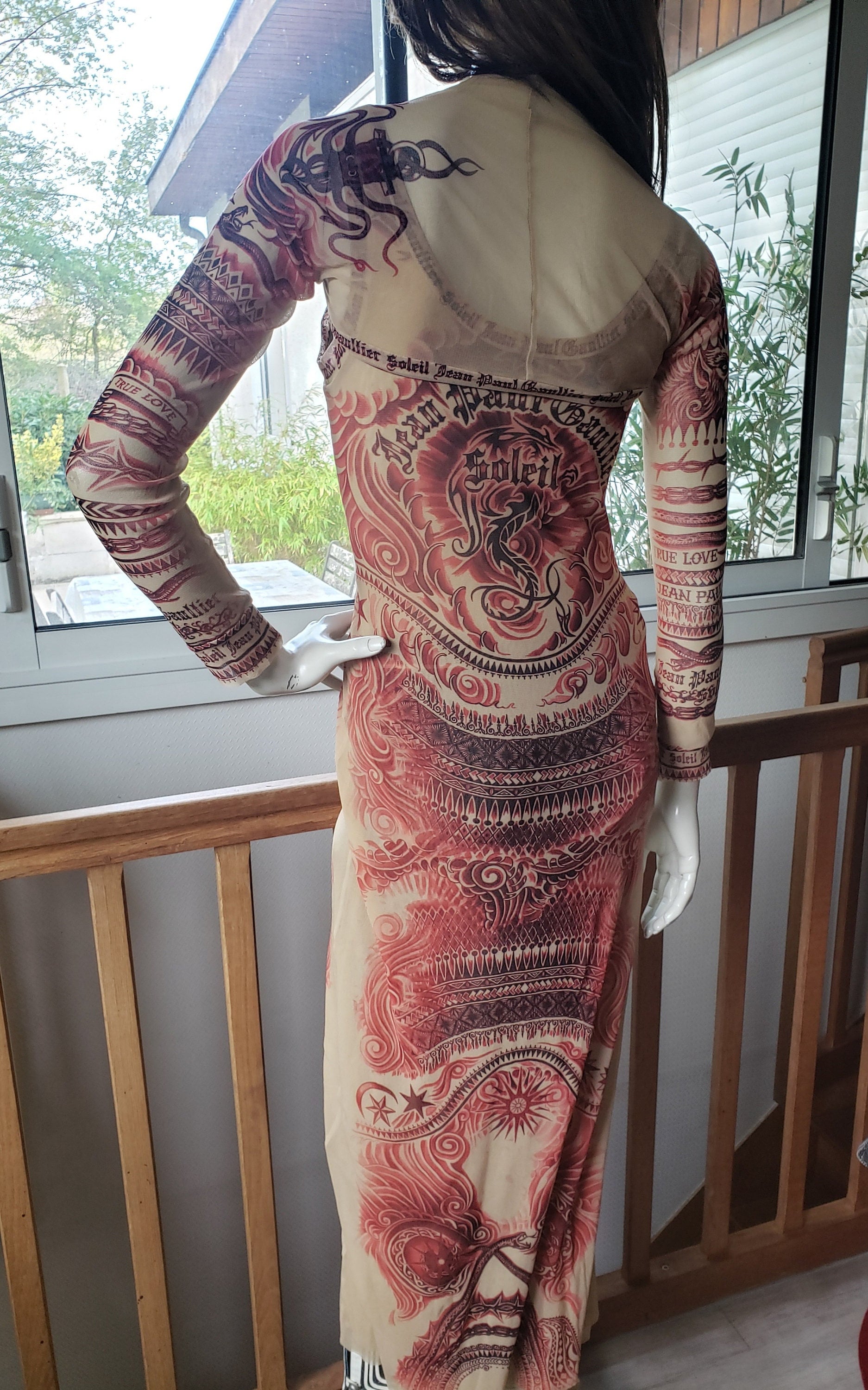 Jean Paul Gaultier Vintage Dragon Print Knit Tattoo Dress and