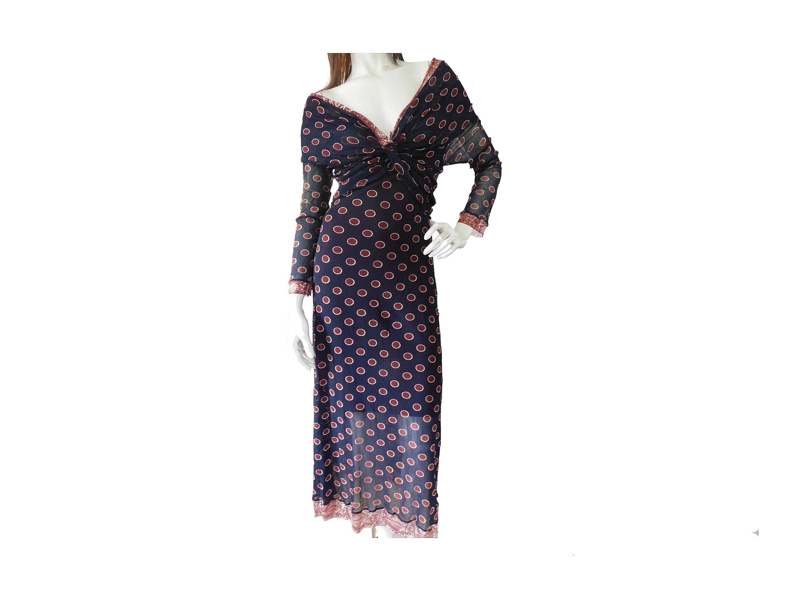Maxi Dress Jean Paul Gaultier Vintage Mesh Print Polka Dots