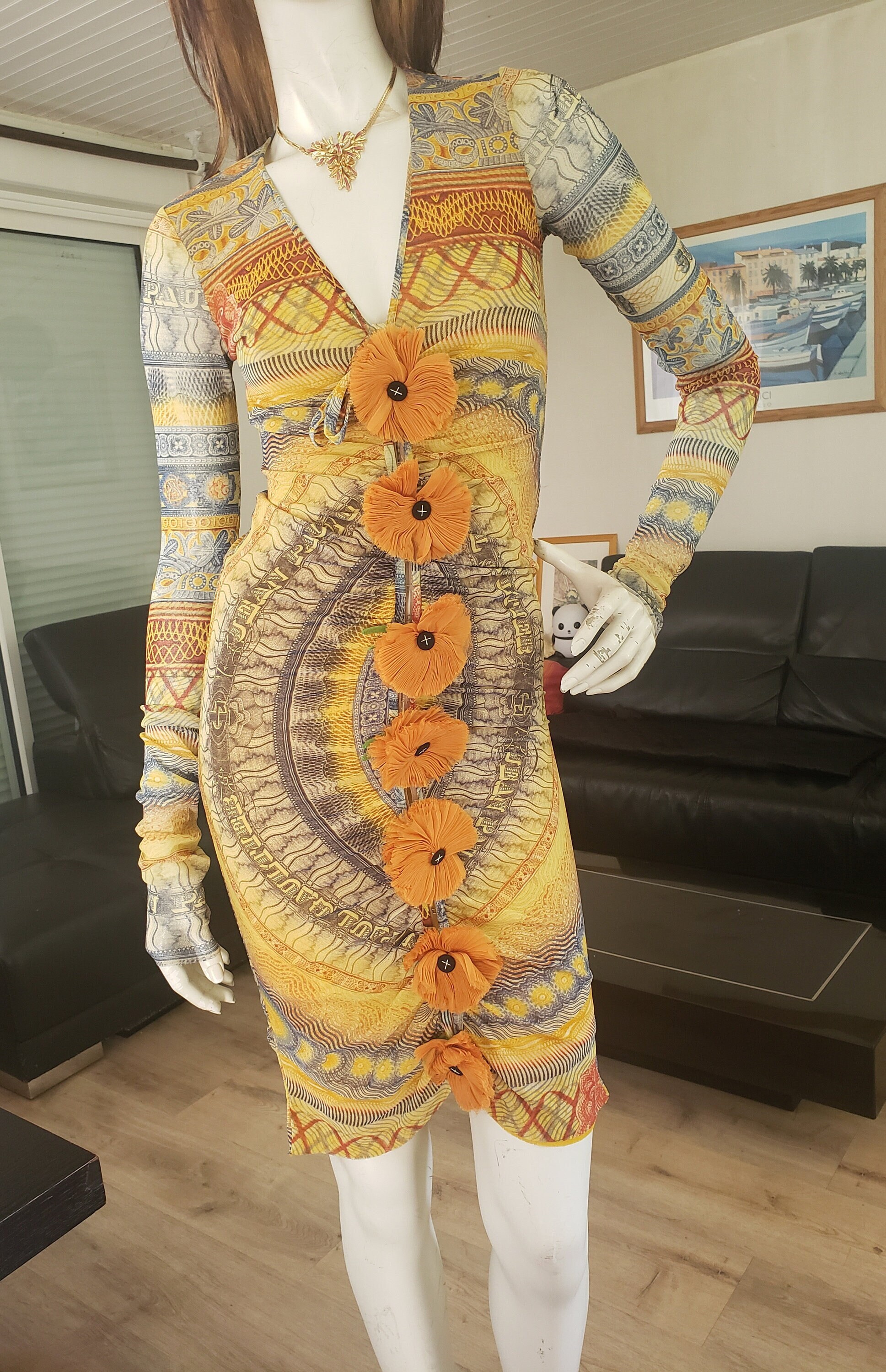 Jean Paul Gaultier Sun Mesh Tattoo Print Dress Size S 36 Kendall Jenner -  Etsy