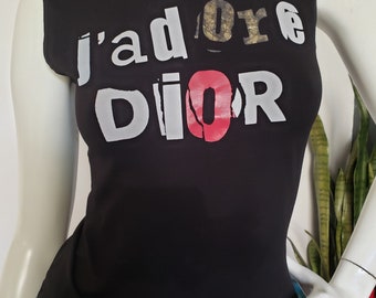 ゆ*こ様 J'adore Dior ブラック Tシャツ Christian Dior J'ADORE T-shirt Black sequin embroidery USA 8