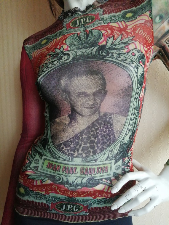 Jean Paul Gaultier Vintage Tattoo Mesh T-shirt Top With Face