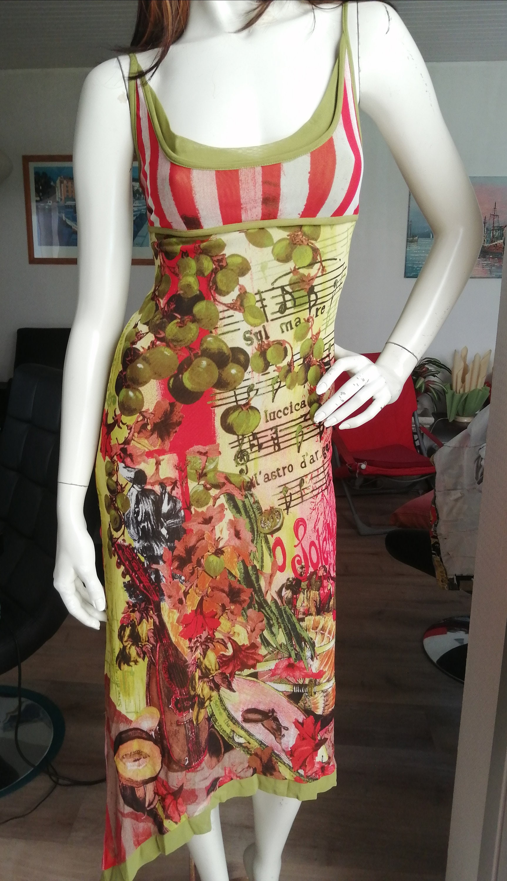 Very beautiful long vintage dress Save The Queen in transparent mesh tattoo Floral print size M L