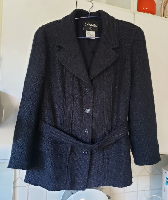 Vintage CHANEL Jacket Jacket in Navy Blue Cotton and Silk Size