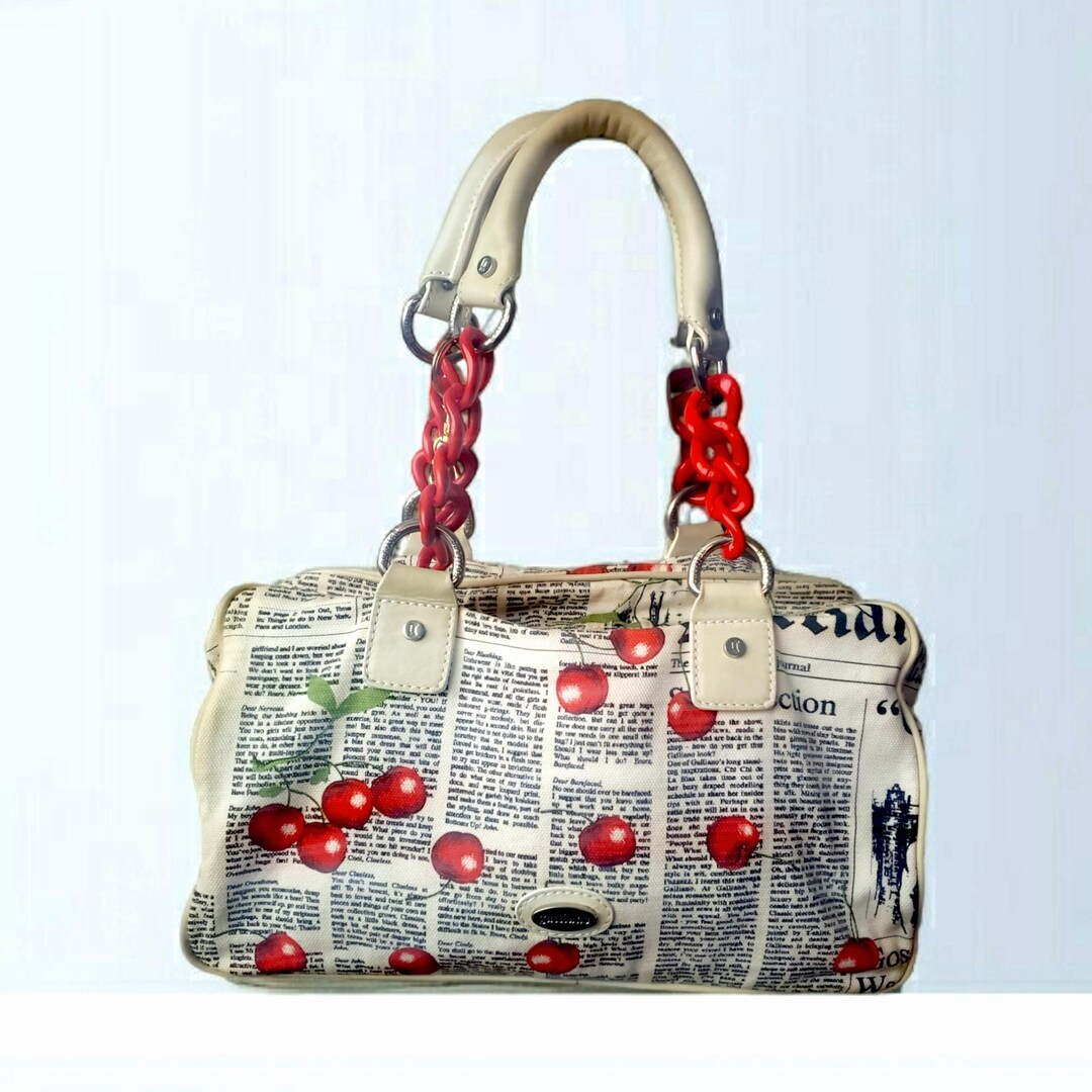 John Galliano White/cherry Red Vintage Leather and Canvas Handbag