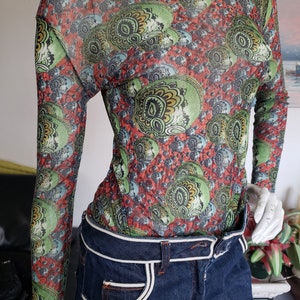 Camiseta top tatuagem Jean Paul Gaultier malha estampada Tamanho S