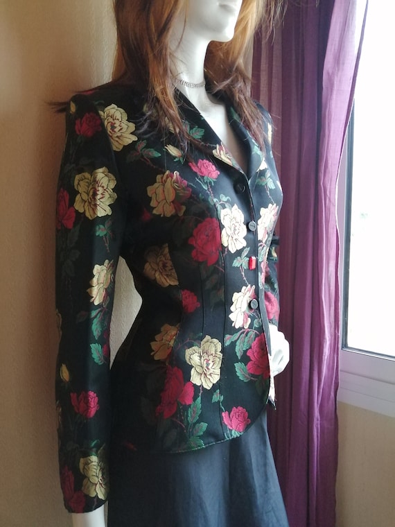 Thierry Mugler's vintage silk embroidery floral em