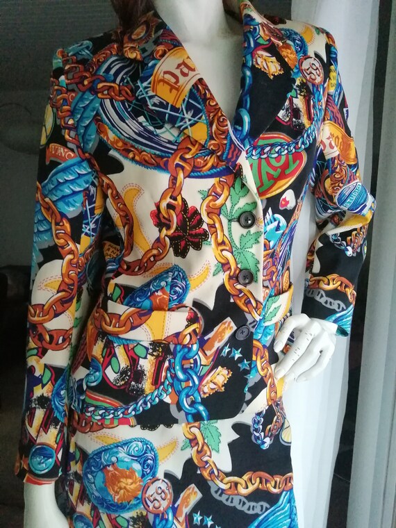 Tailleur veste et jupe jeans Kenzo Jungle imprime chaines taille S vintage Etsy France