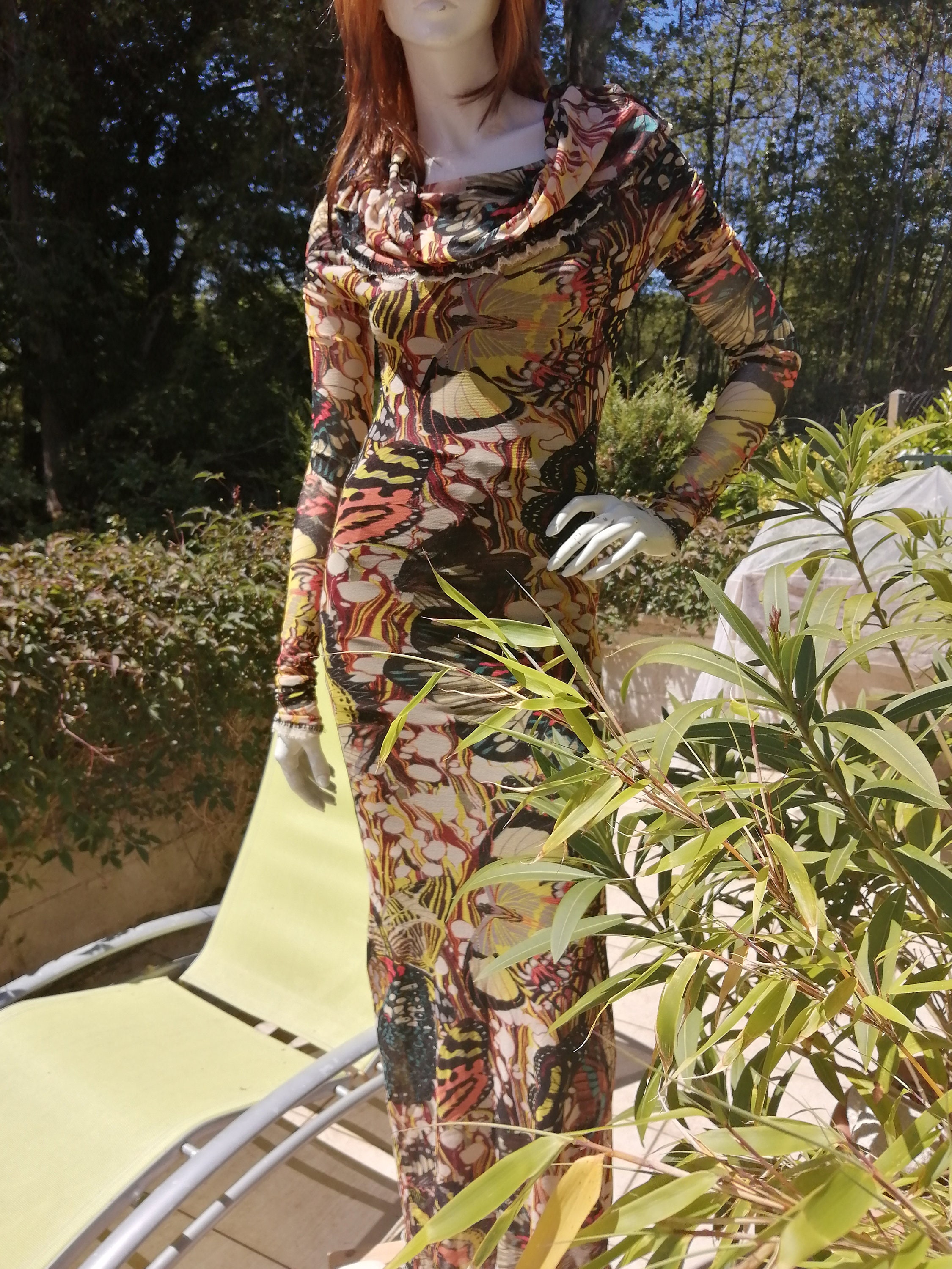 Maxi Dress Jean Paul Gaultier Vintage Mesh Butterfly Print