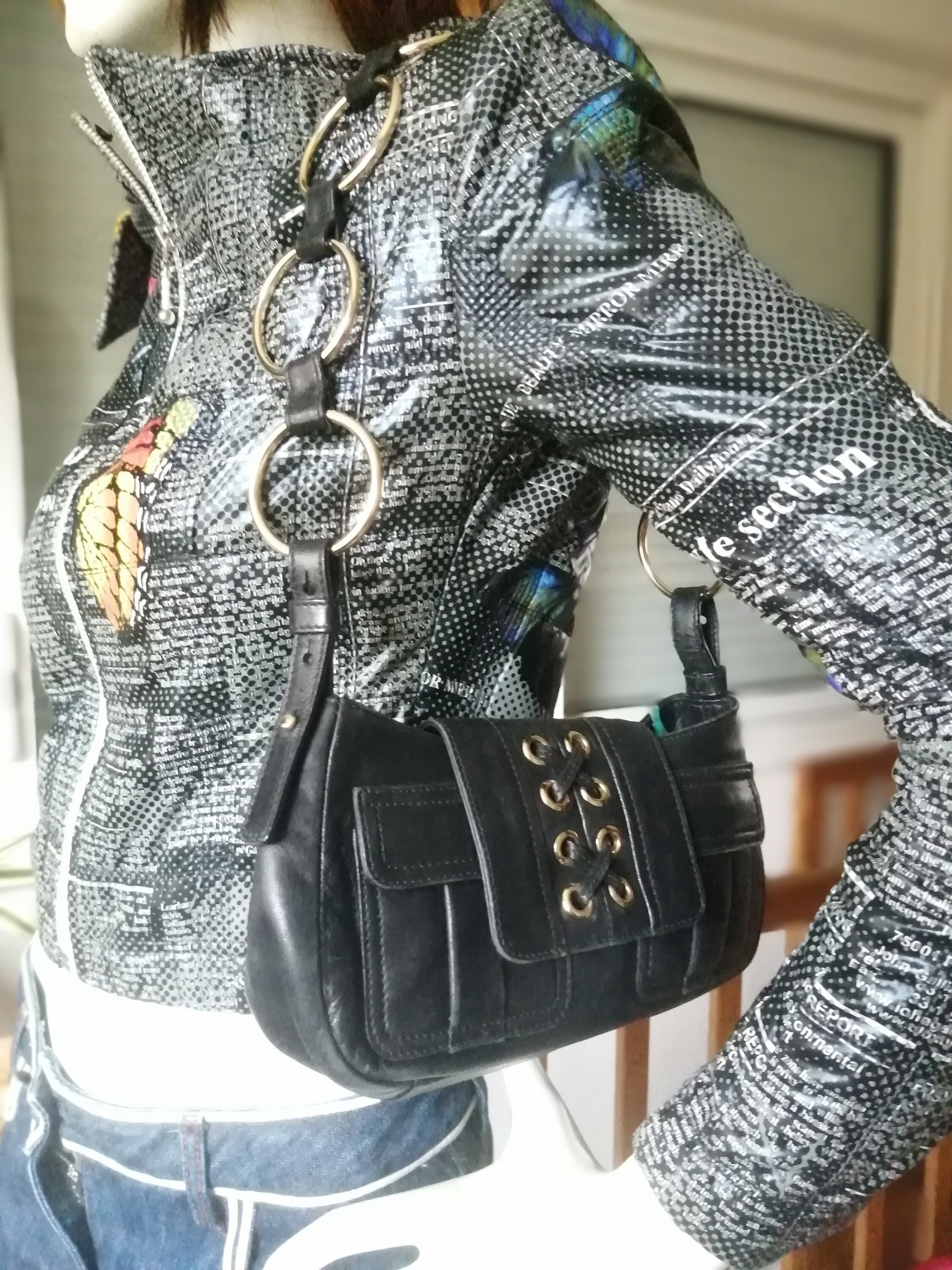 CHRISTIAN DIOR VINTAGE BLACK LEATHER CORSET MINI BAG