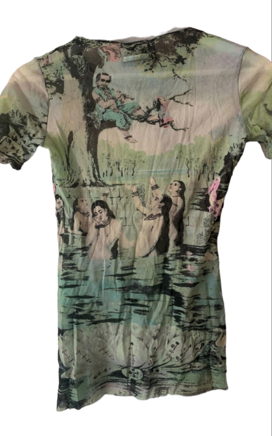Jean Paul Gaultier Mesh Tattoo Print T-shirt Top Women's Jean Paul Gaultier Mesh Tattoo Print T-shirt Top Women's
