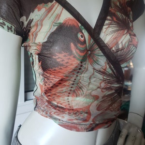 Twin set of Jean Paul Gaultier tank top and wrapover in tattoo knit with koi carp print, collector&#39;s size S / M