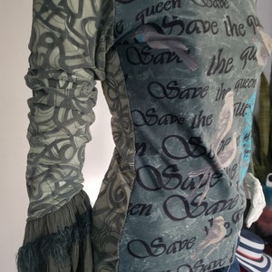 Beautiful Save The Queen top in sheer tattoo knit with vintage floral print Size S M