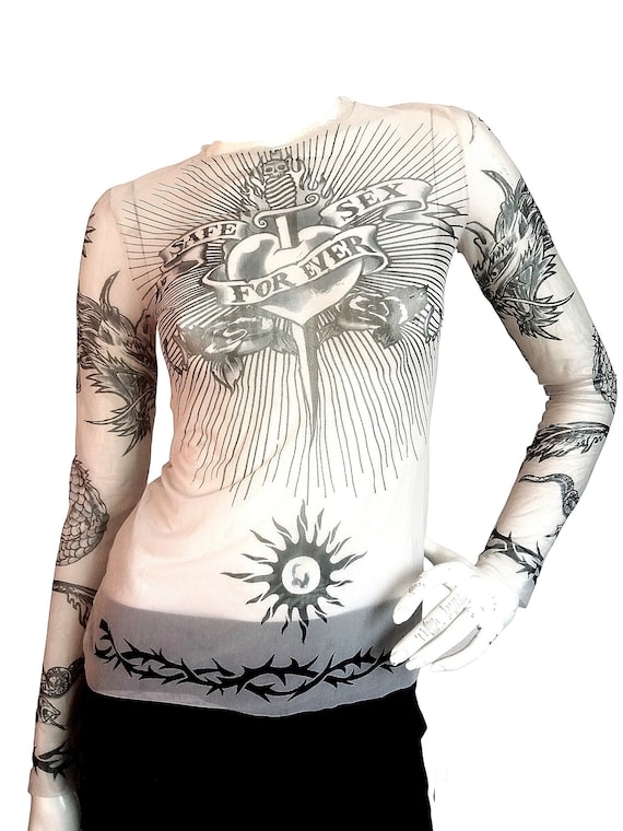 Jean Paul Gaultier Top Iconic Mesh Tattoo T-shirt Dragon Jean Paul Gaultier Top Iconic Mesh Tattoo T-shirt Dragon