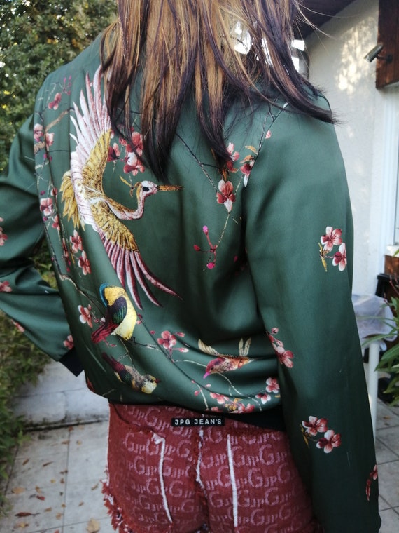 Vintage light bomber jacket printed floral stork size M