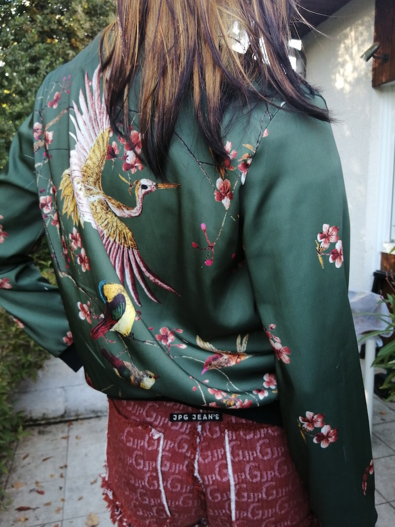 Vintage light bomber jacket printed floral stork size M