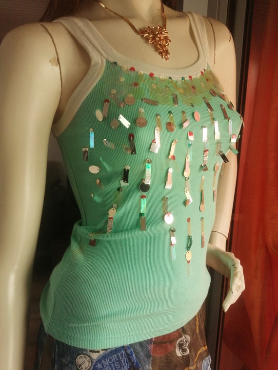 Christian Dior John Galliano green sequins tank t… - image 1