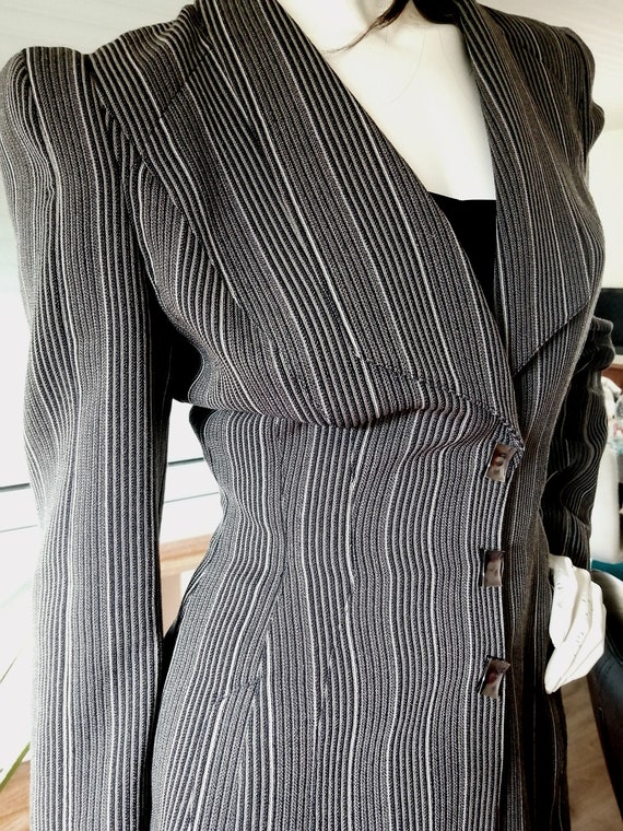 Thierry Mugler Blazer Jacket Gray Black and White Striped Size XS 