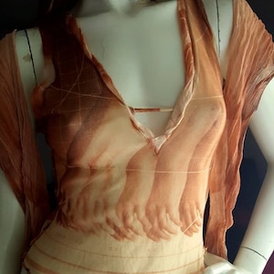 Jean Paul Gaultier vintage tattoo top t-shirt in multicolor printed mesh size S or M
