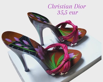 Christian Dior mules, wooden and leather pumps, size 35.5 euros