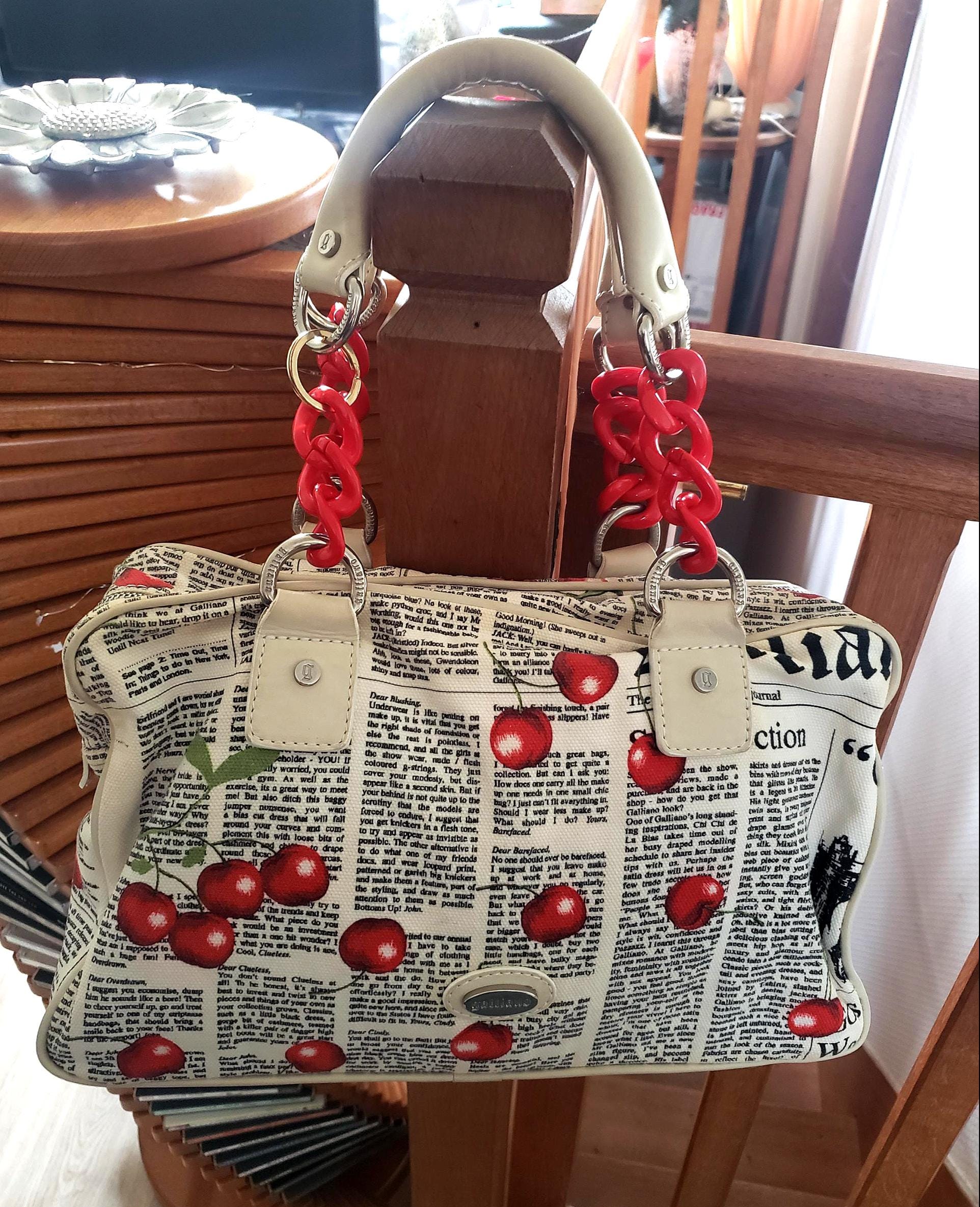 John Galliano White/cherry Red Vintage Leather and Canvas Handbag 