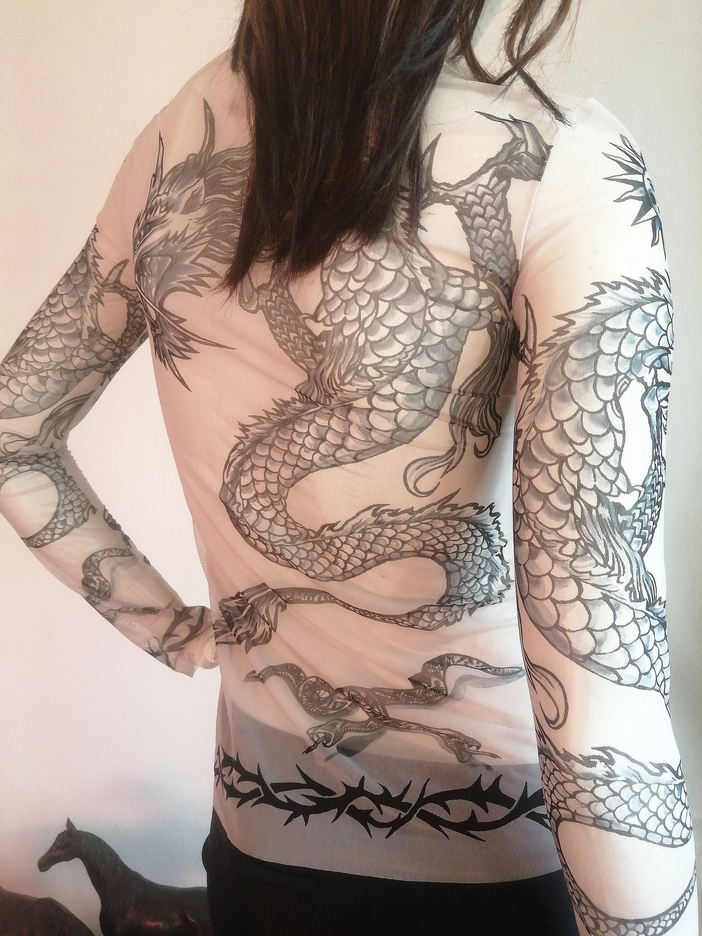 Jean Paul Gaultier Top Iconic Mesh Tattoo T-shirt Dragon