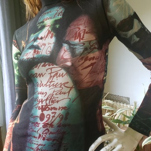 Jean Paul Gaultier LE MALE vintage tattoo mesh T-shirt printed front Size M 36 38
