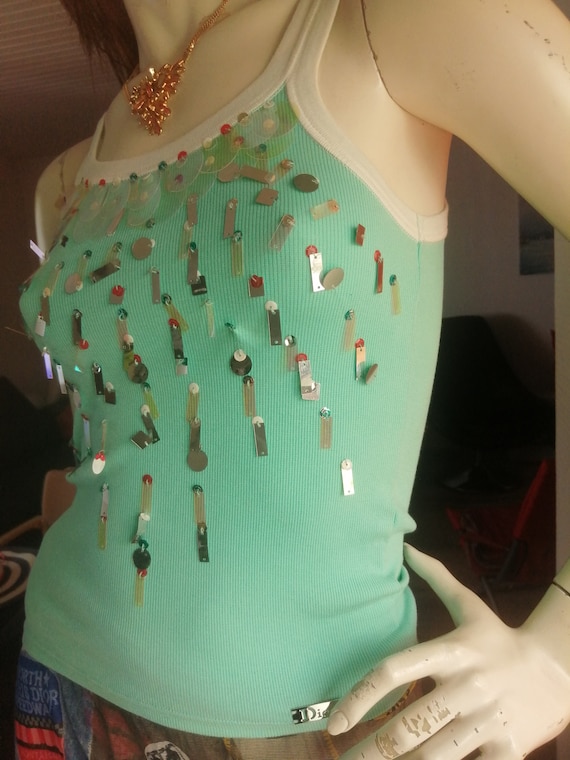 Christian Dior John Galliano green sequins tank t… - image 6