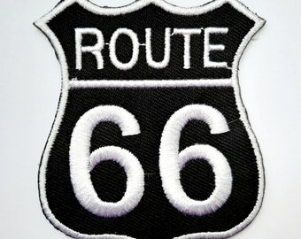 US Route 66 Sign Biker Golden Motif Iron// Sew-on Embroidered Patch//T Shirt Badge