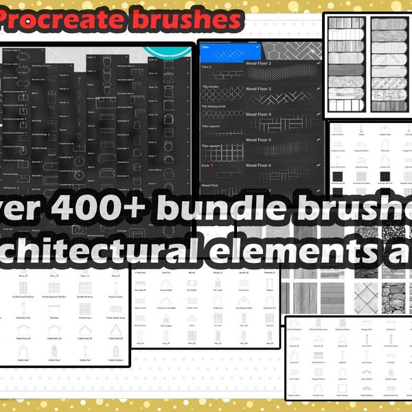 Over 400+ procreate bundles for architectural brushes, Interior Design, Floor Planning Set, Wood materials, Procreate & Procreate Pocket