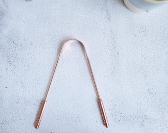 Raspador de lengua 100 % cobre, limpiador lingual, con bolsa de viaje de arpillera, regalo ecológico
