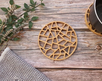 Bamboe warmtemat, By New Living, modern design bamboe onderzetter, diameter 15 cm, hittebestendige mat, pot- en pannenmat