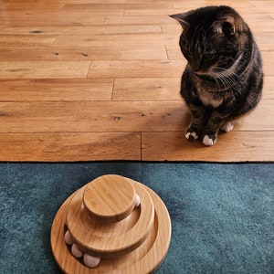 Bamboo Cat Toy, Ball and Track, Turntable and Ball Set, Single Tier Levels, Eco Cat Toy, Kitten Toy, Fun Mental and Physical Exercise
