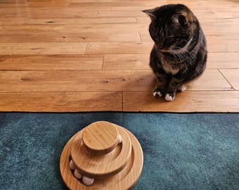 Giocattolo per gatti in bambù, palla e pista, set di giradischi e palline, livelli a livello singolo, giocattolo ecologico per gatti, giocattolo per gattini, divertente esercizio fisico e mentale