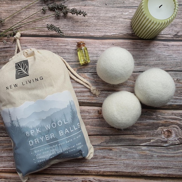 Organic Wool Dryer Balls 6 Pack, Optional Lavender Fragrance