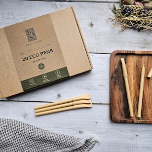Eco Pens - 100% Plastic Free Biros - Black Ink - Kraft Paper and Stainless Steel - Recyclable & Biodegradable - Stationary Office Supplies-