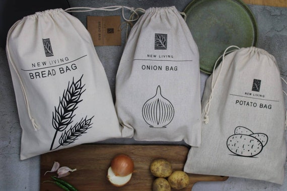 Linen Food Storage Bags, Onion Bag, Potato Bag, Bread Bag, Linen