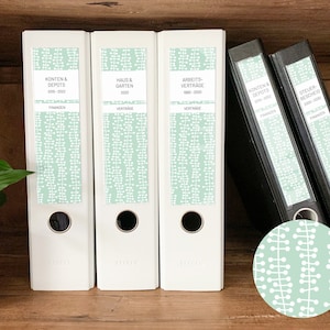 Etiketten voor mapruginsteek | breed en smal | ranken | Mint, mintgroen | PDF voor zelfprinten | Maplabels