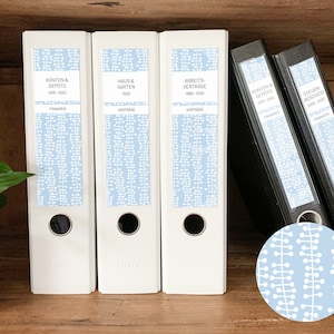 Folder spine slide-in labels | wide & narrow | tendrils | light blue | PDF for self-printing | folder labels