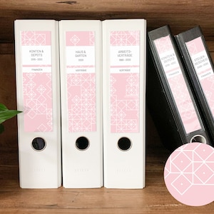 Folder spine slide-in labels | wide & narrow | squares | rose, pink | PDF for self-printing | folder labels